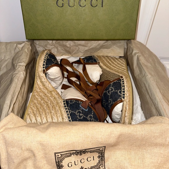 Gucci Denim/Leather Espadrille Wedges - Picture 9 of 9